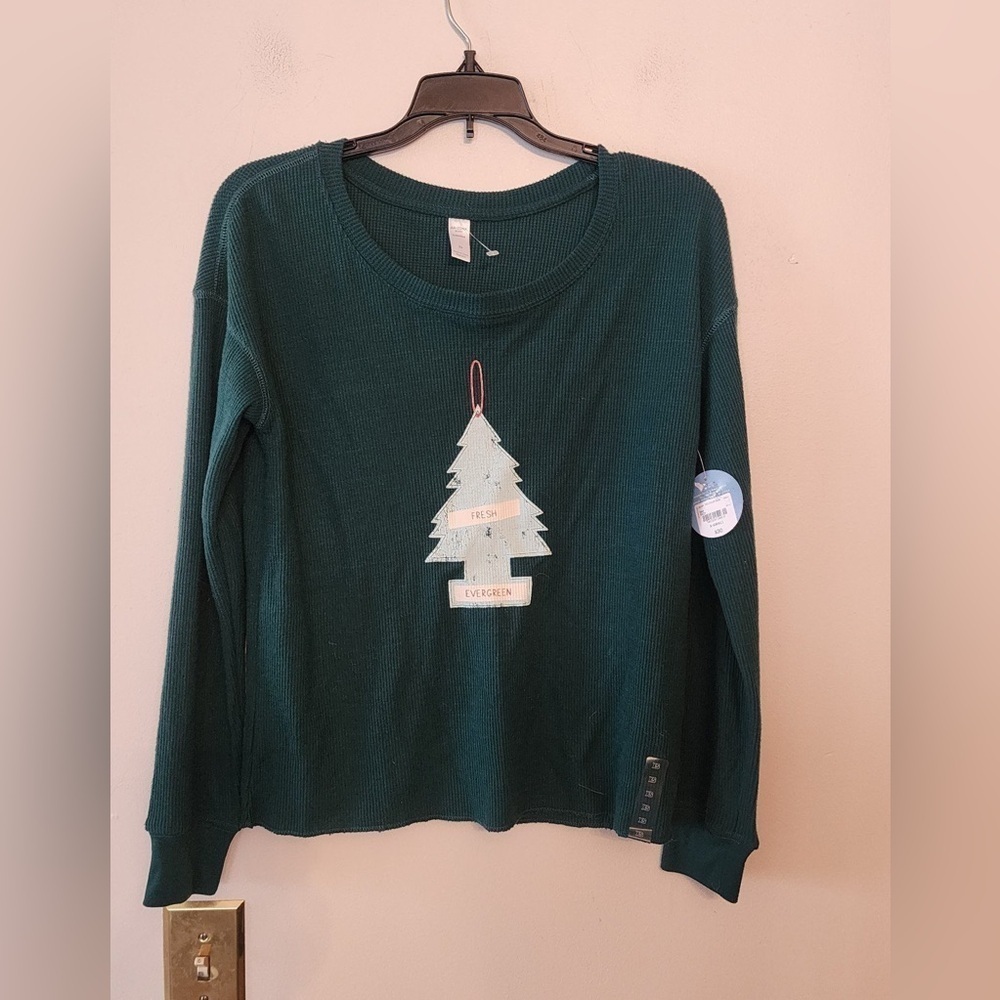 Arizona body green Ribbed long sleeve sleep shirt size xs